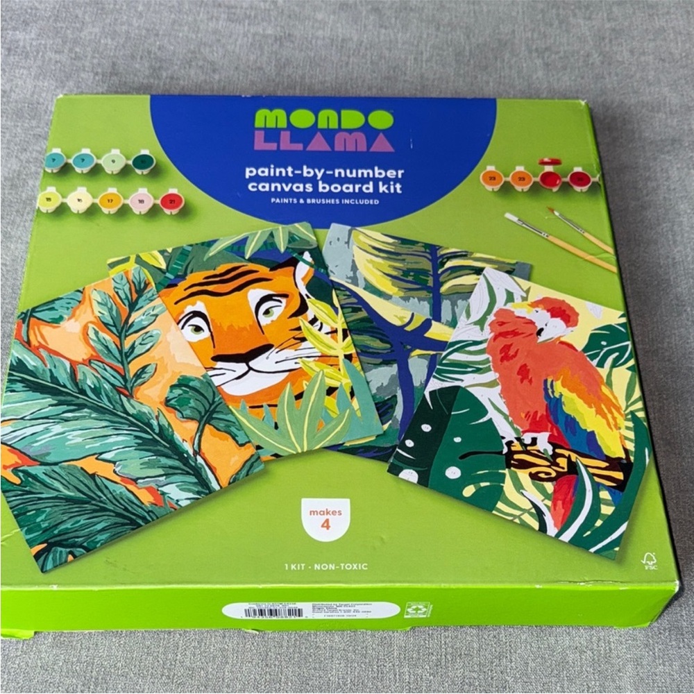 Mondo Llama Jungle Animals and Scenes Paint-by-Number Canvas Board Kit